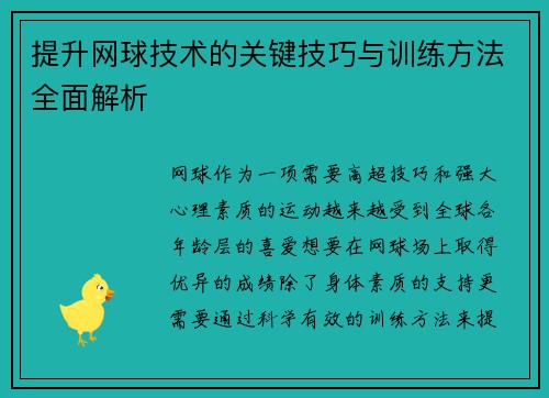 提升网球技术的关键技巧与训练方法全面解析